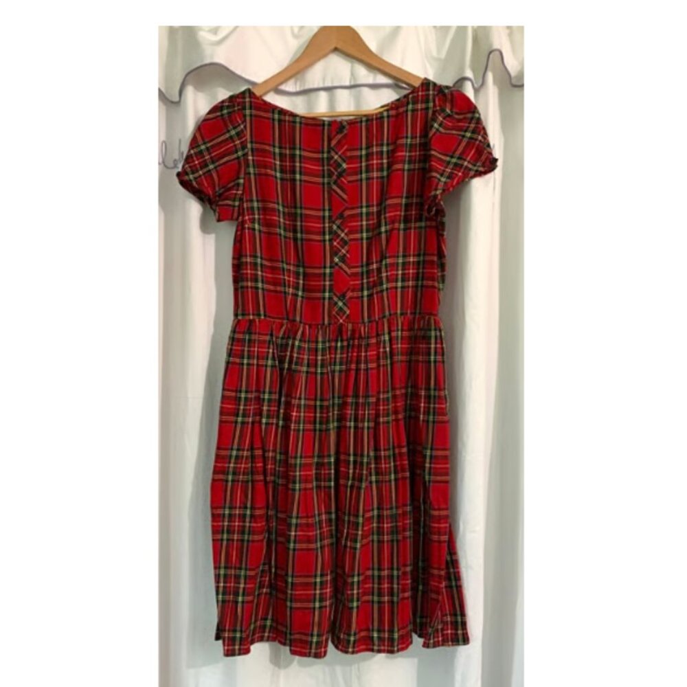 Bernie Dexter Lori Tartan Red Plaid Dress Vintage Retro 50s Pinup Short Sleeve M